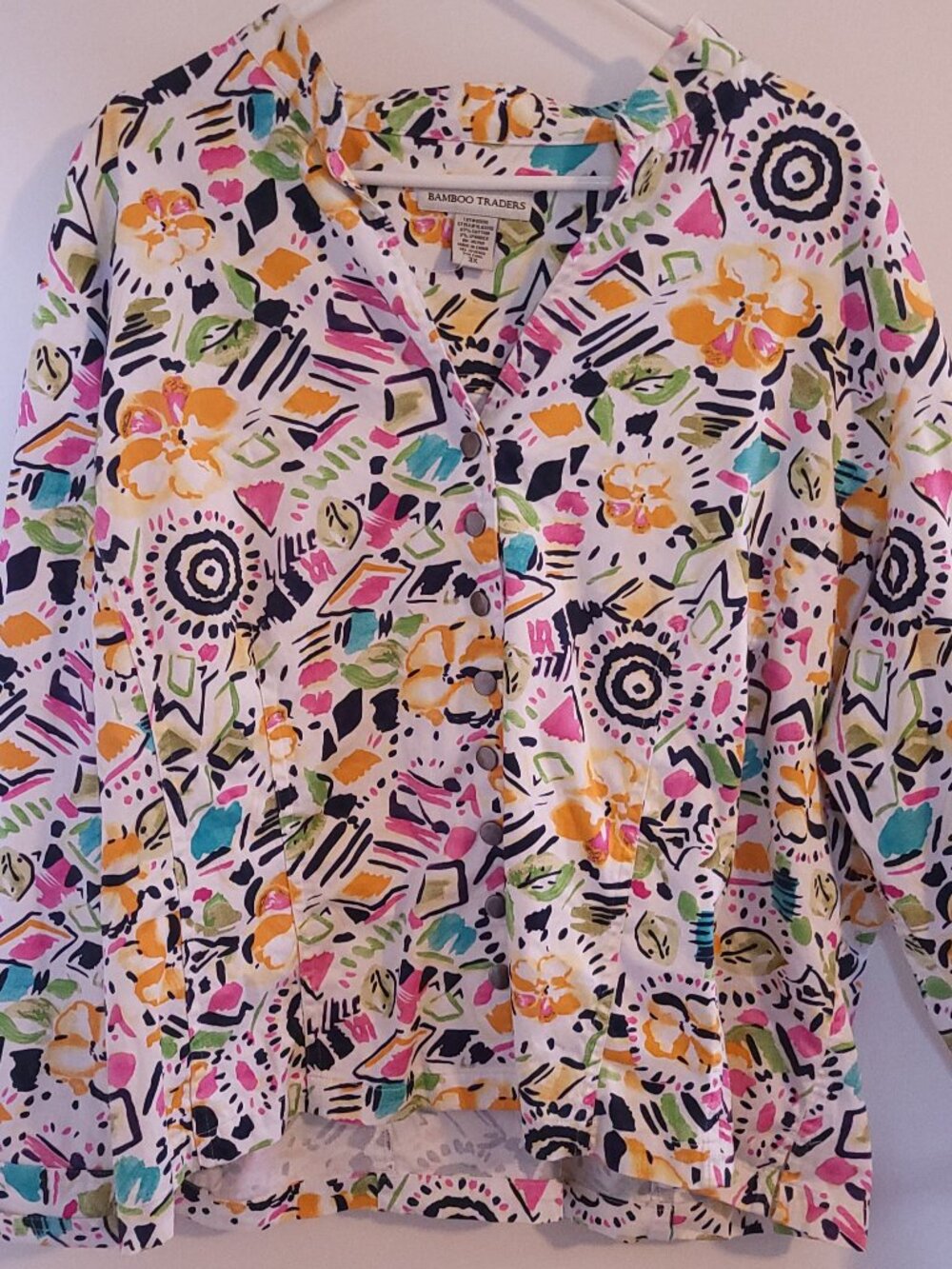 Bamboo Traders Floral Abstract Jacket Blazer Artsy Retro Bright Colorful Sz 3X